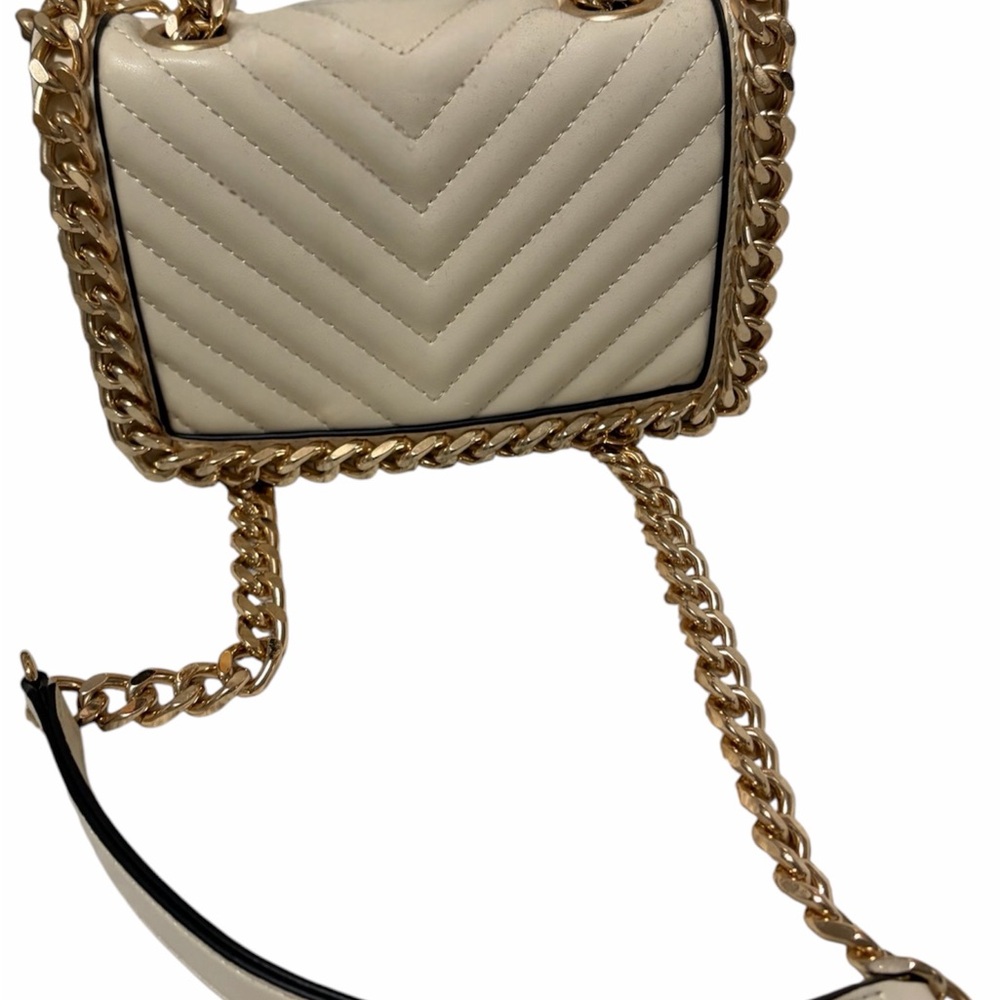 Aldo Cream Quilted Crossbody with Gold Chain
